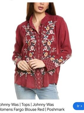 Johnny Was Burgundy Floral Embroidered Peasant Top